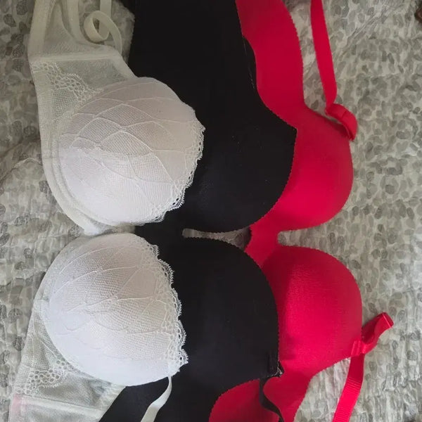 [BUNJANG] Lace Detail Padded Bra Set (White/Black/Red) / 브라 세트 (화이트/블랙/레드) 뽕브라