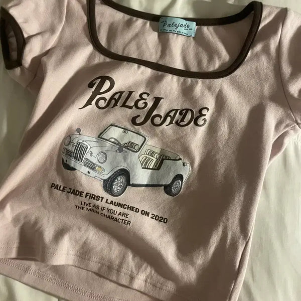 [BUNJANG] Pale Jade Vintage Car T-Shirt Pink / 페일제이드 빈티지 카 티셔츠 핑크