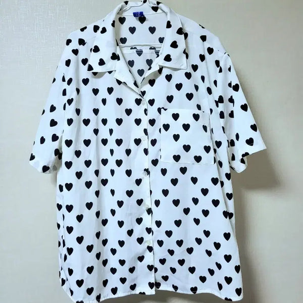 [BUNJANG] Heart Pattern Shirt Blouse / 하트패턴 셔츠 블라우스