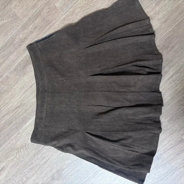 [BUNJANG] Corduroy Pleated Mini Skirt Brown / 골덴 플리츠 미니스커트 브라운