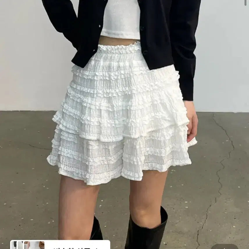 [BUNJANG] White Lace Frill Mini Skirt / 레이스 프릴 캉캉미니스커트