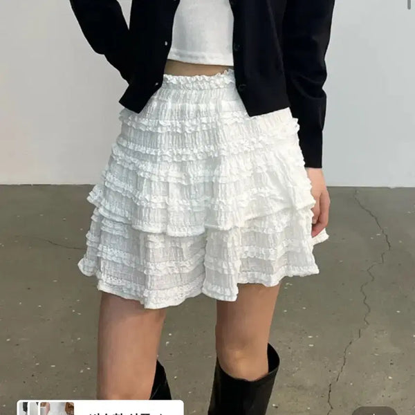 [BUNJANG] White Lace Frill Mini Skirt / 레이스 프릴 캉캉미니스커트