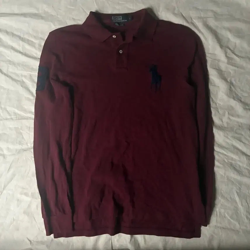 [BUNJANG] Polo Ralph Lauren Big Pony Long Sleeve Collar T-Shirt Burgundy / 폴로 빅포니 긴팔 카라티 버건디