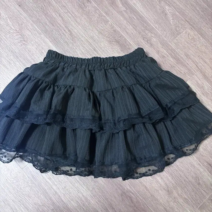 [BUNJANG] Black Lace Frill Skirt / 블랙 레이스 프릴 스커트