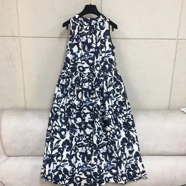 [BUNJANG] Flower Pattern Sleeveless Long Dress / 플라워 패턴 시원한 면소재 민소매 롱 원피스