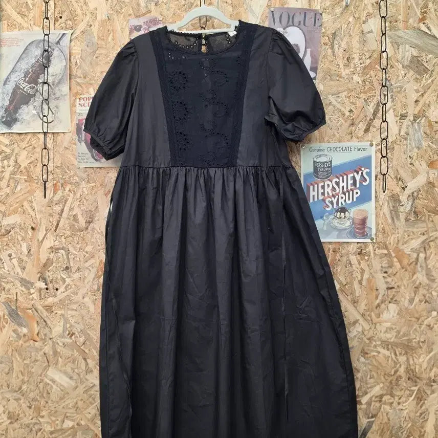 [BUNJANG] Puff Sleeve Lace Detail Long Dress / 퍼프소매 레이스 포인트 원피스