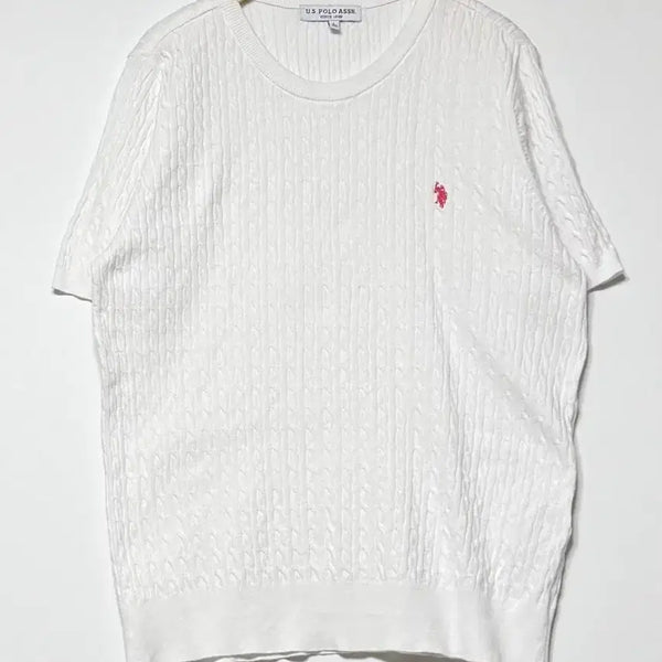 [BUNJANG] US Polo Assn. Cable Knit Short Sleeve T-Shirt White / US POLO ASSN 케이블 반팔 니트 화이트