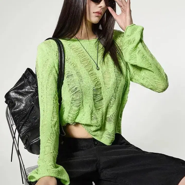 [BUNJANG] DINT Sheer Knit Top / 딘트 시스루 니트티 55-66