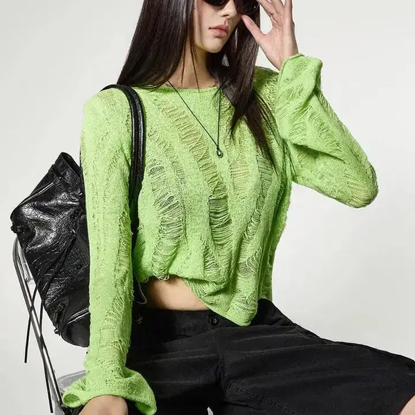 [BUNJANG] DINT Sheer Knit Top / 딘트 시스루 니트티 55-66