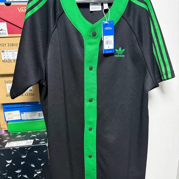 [BUNJANG] Adidas Black/Green Baseball Style Short Sleeve T-Shirt (L) / 아디다스 블랙/그린 야구 스타일 반팔티 L