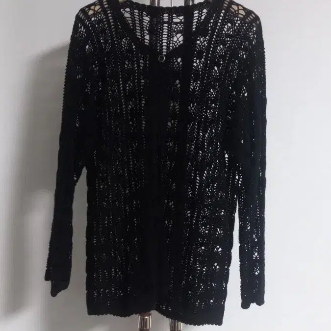 [BUNJANG] Black Handmade Knit Cardigan / 블랙 손뜨개 핸드메이드 가디건 66~작77