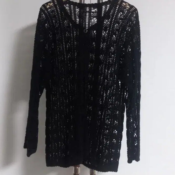 [BUNJANG] Black Handmade Knit Cardigan / 블랙 손뜨개 핸드메이드 가디건 66~작77