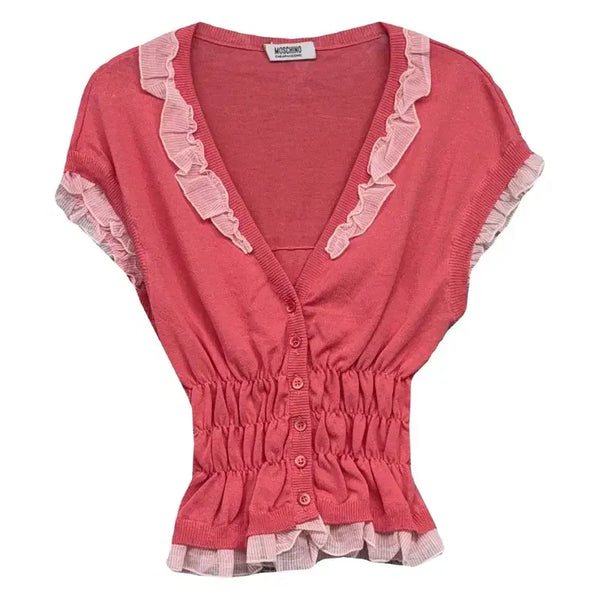 [BUNJANG] Moschino Coral Pink Cotton Knit Cardigan (Sizes 90-160) / 모스치노 코랄 스웻 하계 니트 모리 가디건 90-160