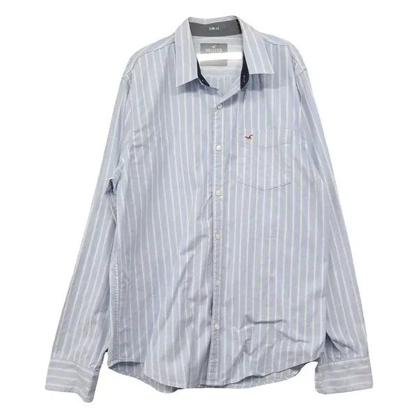 [BUNJANG] Hollister Striped Light Blue Logo Shirt L / 홀리스터 스트라이프 라이트 블루 로고 셔츠 L