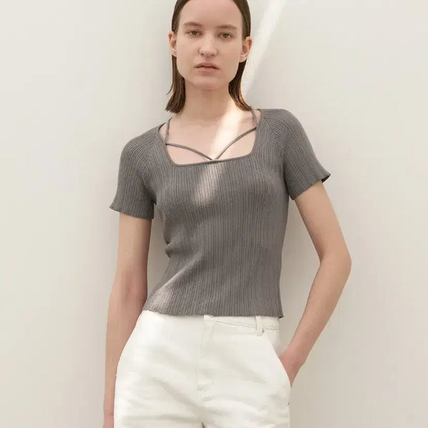 [BUNJANG] Atelier Nine S/S 2024 Ribbed Knit Tie-Neck Blouse Size 55 / 아뜰리에나인 s24 블라우스 55
