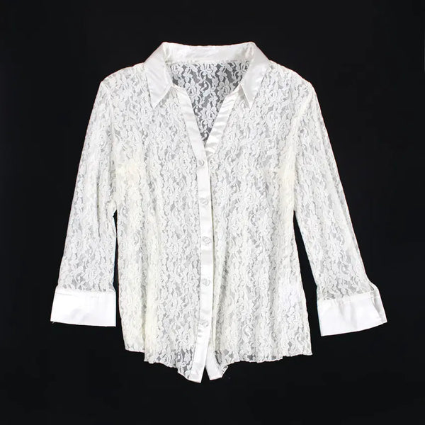[BUNJANG] Vintage European Lace See-through Satin Blouse / 유럽 빈티지 레이스 시스루 새틴 셔츠 블라우스