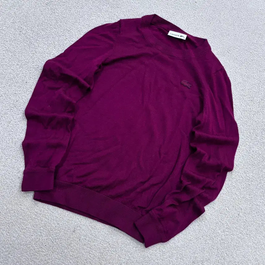 [BUNJANG] Lacoste Women's Burgundy Logo Embroidered Knit Sweater / 34 라코스테 여성 버건디 로고 자수 니트 스웨터 0701E