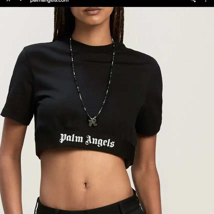 [BUNJANG] Palm Angels Logo Cropped Short Sleeve T-Shirt / 팜앤젤스 로고 크롭 반팔 티 55~55반