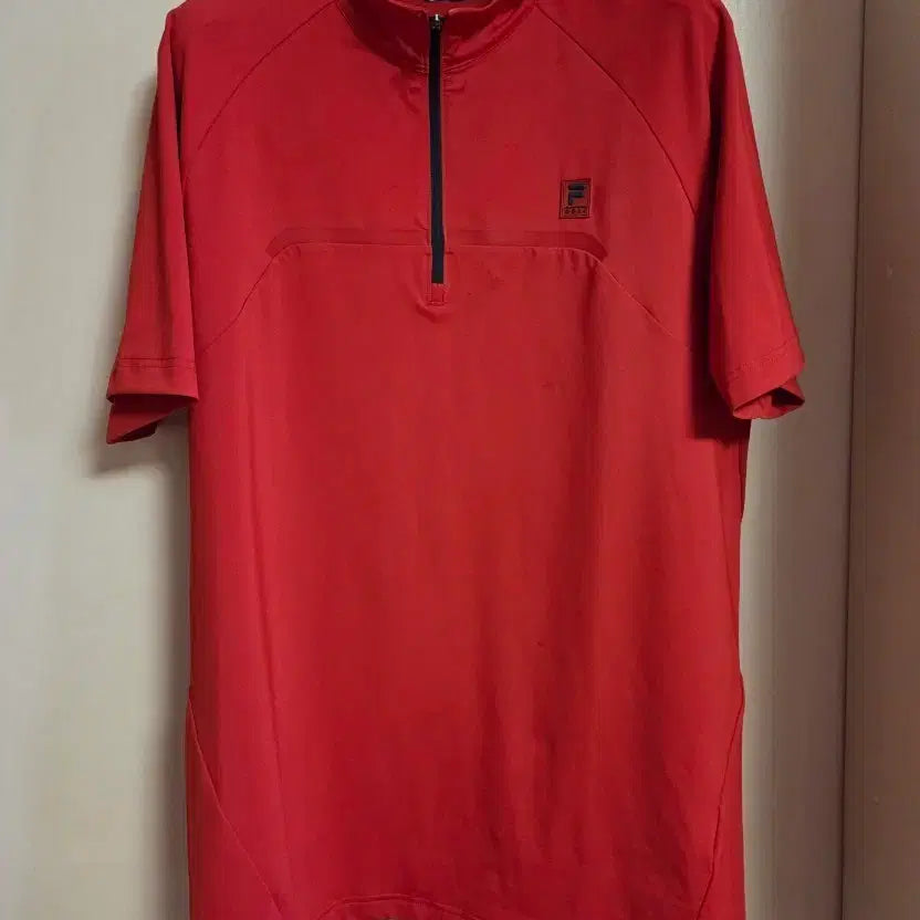 [BUNJANG] Fila Red Short Sleeve Zip-Up T-Shirt / 휠라 반팔 티셔츠 레드