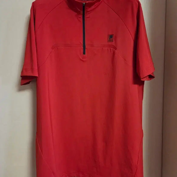 [BUNJANG] Fila Red Short Sleeve Zip-Up T-Shirt / 휠라 반팔 티셔츠 레드