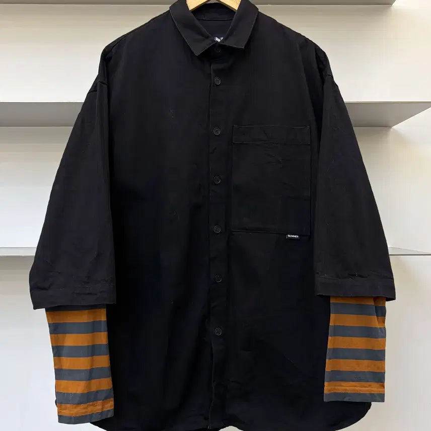 [BUNJANG] SUNNEI 21SS Stripe Long Sleeve Layered Shirt / 써네이 21SS 스트라이프 롱슬리브 레이어드 셔츠