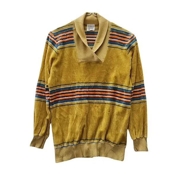 [BUNJANG] Vintage Amekaji Retro Terry Pullover / 빈티지 아메카지 레트로 숄카라 멀티 스트라이프 테리 풀오버