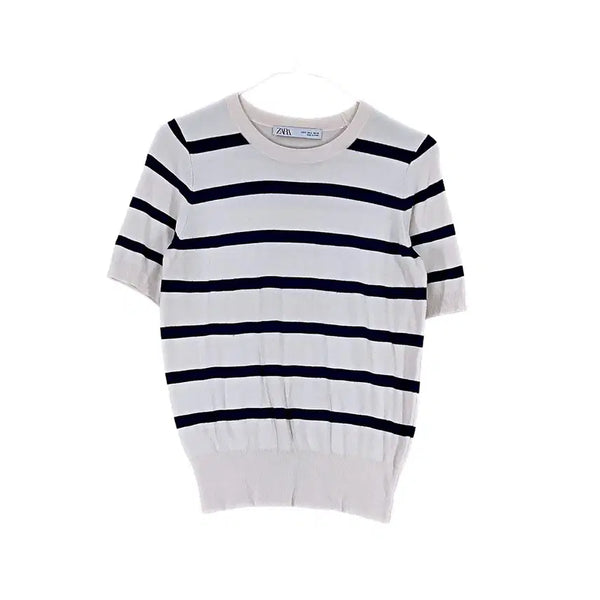 [BUNJANG] Zara Women's Striped Slim Fit Short Sleeve Knit Top / 자라 여성 미니멀 슬림핏 반팔니트 90 단가라 00938