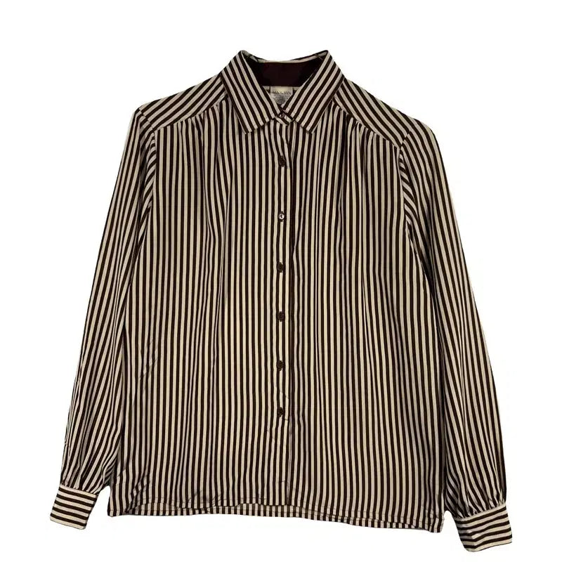 [BUNJANG] Vertical Stripe Blouse / 세로 스프라이프 블라우스 셔츠 빈티지 카라 블라우스 [M] 폴리에스터