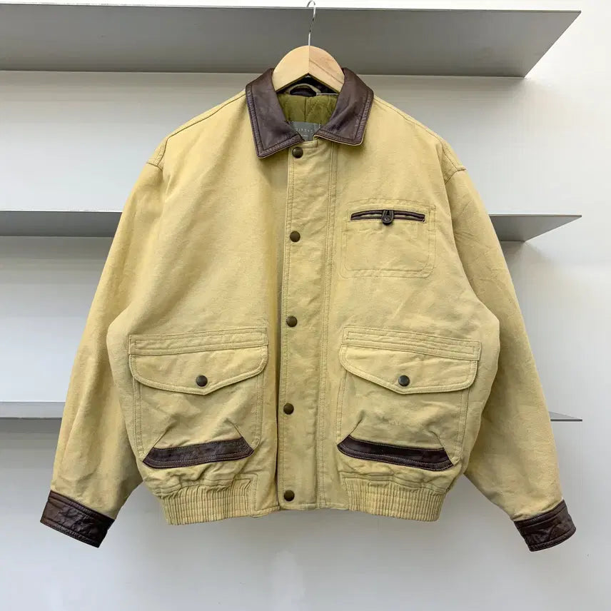 [BUNJANG] Girond Leather Detail Canvas Work Bomber Jacket M / 지론드 레더 디테일 캔버스 워크 봄버