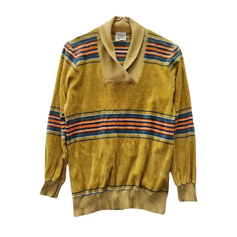 [BUNJANG] Vintage Amekaji Retro Terry Pullover Multi Stripe / 빈티지 아메카지 레트로 숄카라 멀티 스트라이프 테리 풀오버