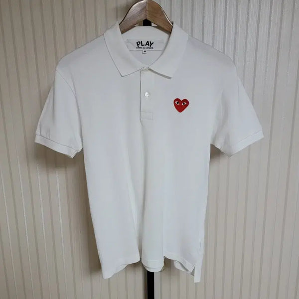 [BUNJANG] Comme des Garçons Short Sleeve Polo Shirt White Red Emblem Men's M / 꼼데가르송 카라티 반팔 PK 화이트 레드와펜 남성 남자 AZ-T006 M