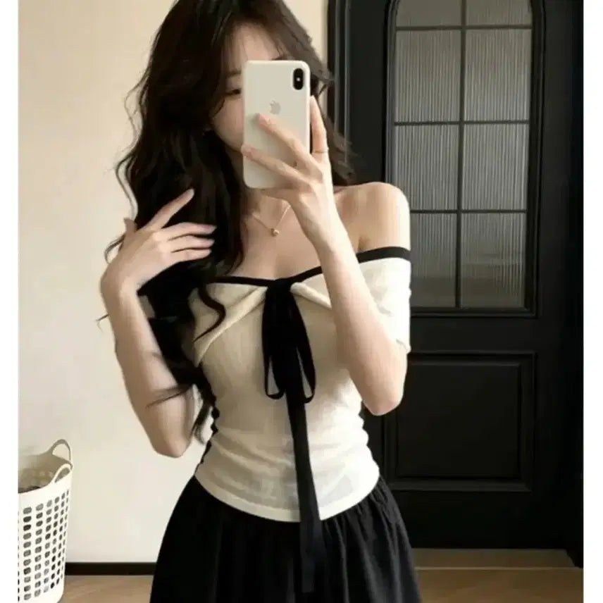 [BUNJANG] Off-the-Shoulder Ribbon Detail Summer Dress / 원피스