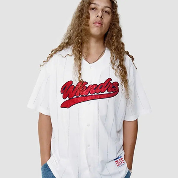 [BUNJANG] Wecandious Rhinestone Baseball Jersey T-Shirt L / 위캔더스 RHINESTONE BASEBALL JERSEY 저지 티셔츠 L