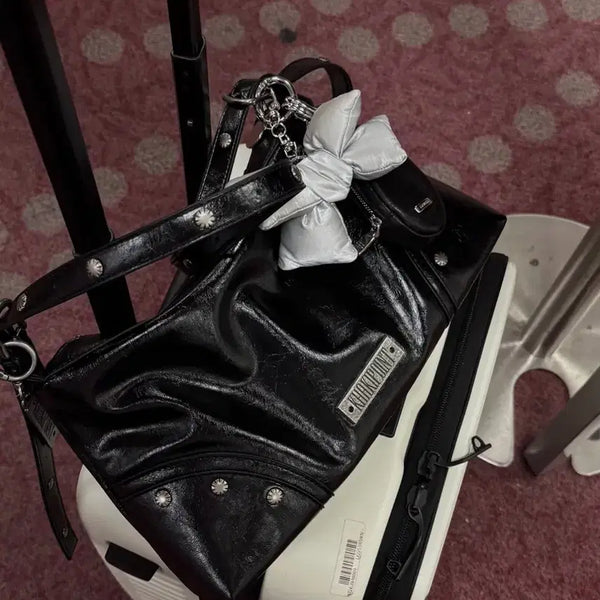 [BUNJANG] Khaki Point Studded Shoulder Bag - Black / 카키포인트 스터드 숄더백 블랙