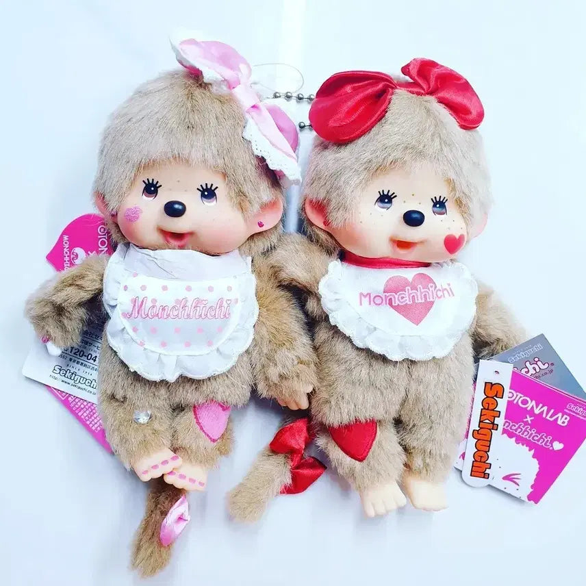 [BUNJANG] Monchhichi Otanalab Series Pink & Red Set / 고전 오토나랩시리즈 핑크 레드 몬치치 세트 정품