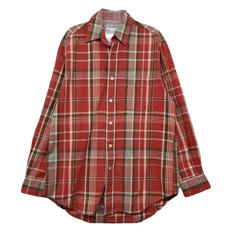 [BUNJANG] Giordano Red Check Flannel Shirt Size S / 지오다노 체크 레드 플란넬 셔츠 S