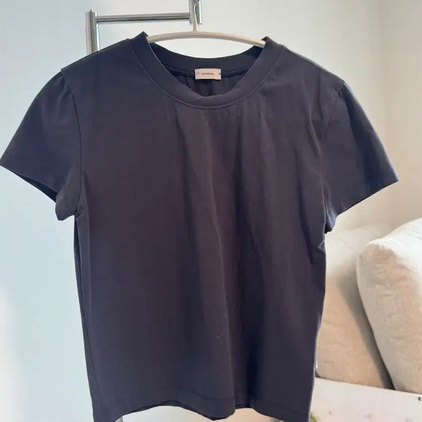 [BUNJANG] MONOHA Charcoal Half-Crop Short-Sleeve T-Shirt / 모노하 먹색 차콜 반크롭 반팔티셔츠
