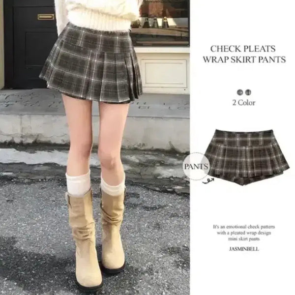 [BUNJANG] Jasmine Bell ABLY Check Pleated Mini Skirt Brown / 자스민벨 에이블리 유메 체크 플리츠 미니 스커트 브라운 치마바지