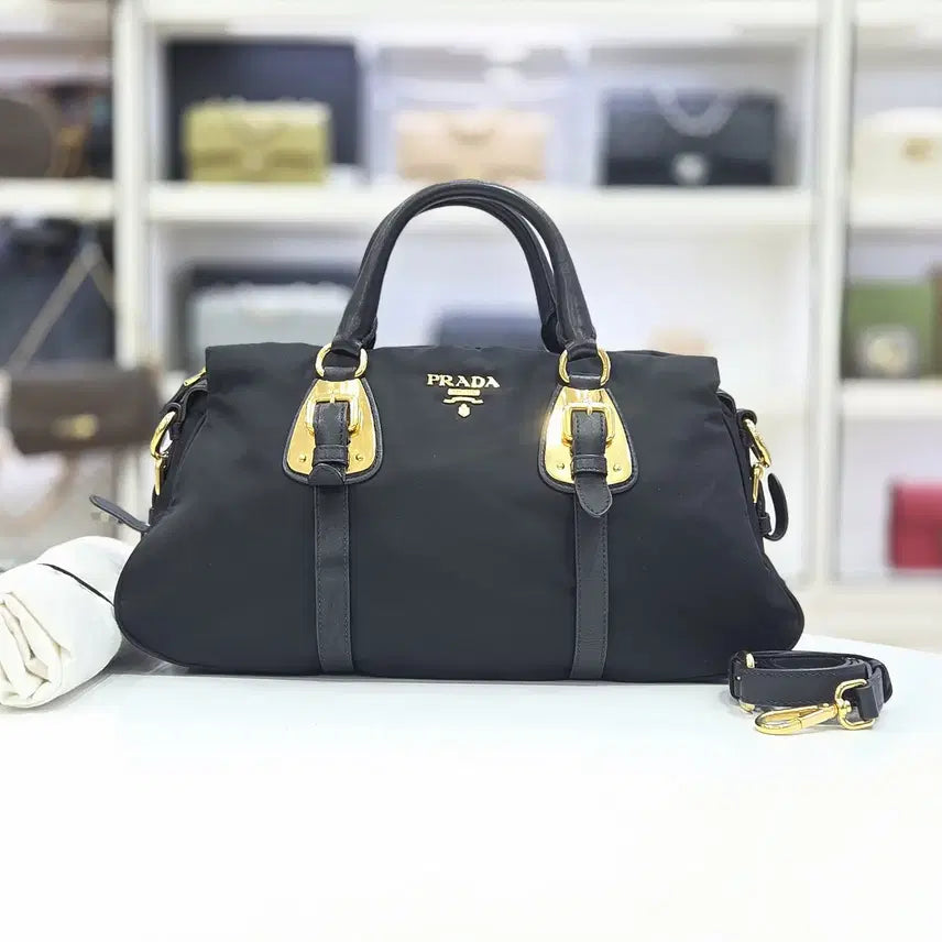 [BUNJANG] Prada Pocono Nylon Gold Tone Hardware Tote Shoulder Bag BN1903 / 프라다 포코노 금장 토트 숄더백 BN1903