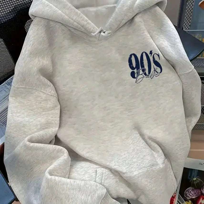 [BUNJANG] Grey '90s Babe' Lettering Hoodie T-Shirt / 회색 상의