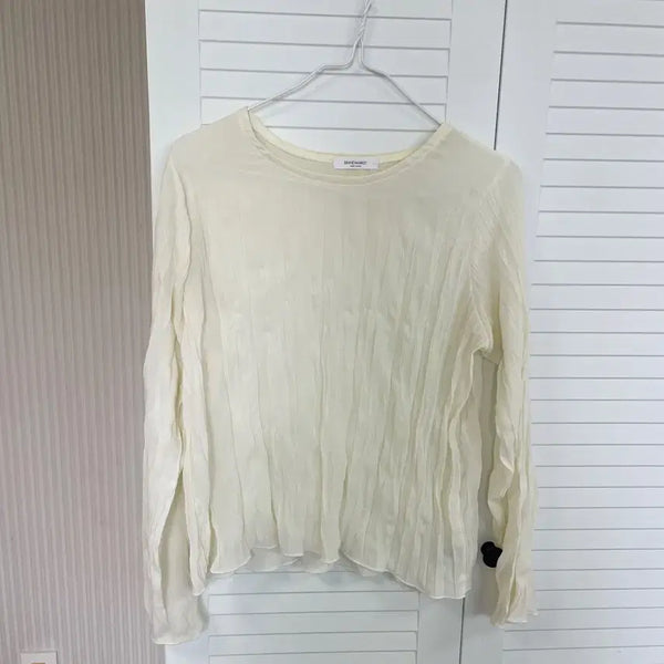 [BUNJANG] Cream Ivory Long Sleeve Chiffon Blouse / 크림 아이보리 긴팔 쉬폰 라운드넥 블라우스 상의