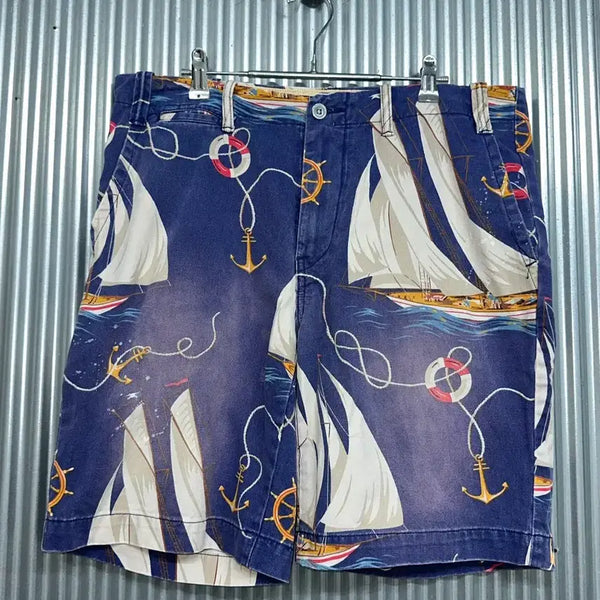 [BUNJANG] Polo by Ralph Lauren Sailboat Print Half Pants Navy / [34] 폴로 랄프로렌 세일보트 프린트 하프팬츠 네이비 요트무늬