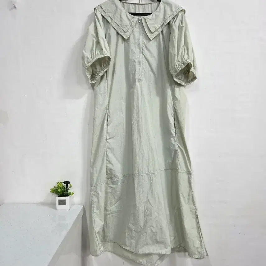 [BUNJANG] Mint Sailor Collar Long Dress / 세일러 카라 바스락 롱 원피스 민트색 100