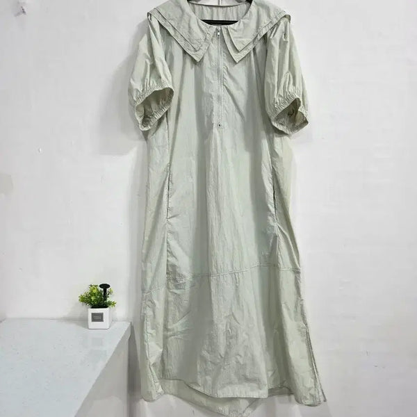 [BUNJANG] Mint Sailor Collar Long Dress / 세일러 카라 바스락 롱 원피스 민트색 100