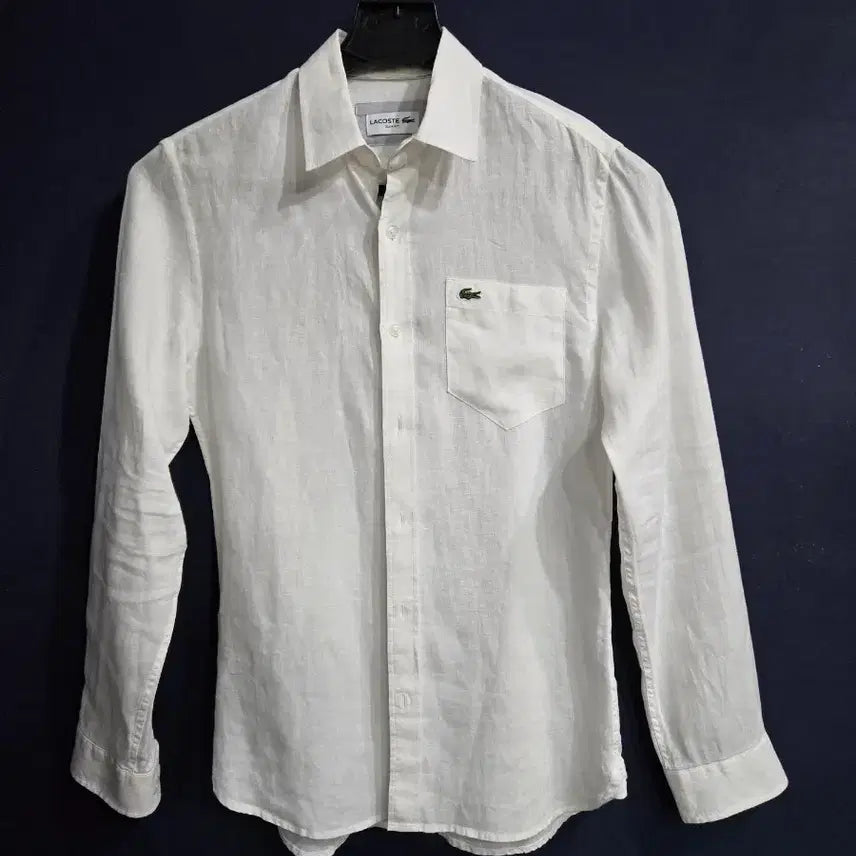 [BUNJANG] Lacoste White Men's Slim Fit Linen Long Sleeve Shirt / 라코스테 화이트 남성 슬림핏 95 마 100% 긴팔셔츠