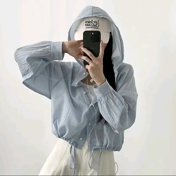 [BUNJANG] Summer Hooded Cardigan Blouse Shirt / 소라 여름 가디건 블라우스 후드 셔츠 살안타템