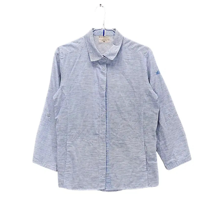 [BUNJANG] Millet Women's Slim Fit Linen Blend Stripe Blouse - Size 95 / 밀레 여성 고프코어 슬림핏 린넨블라우스 95 스트라이프 01144