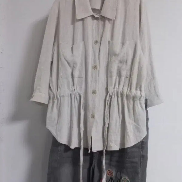 [BUNJANG] Oatmeal Linen Jacket (Size 77-88) / 오트밀 린넨 자켓 77~88