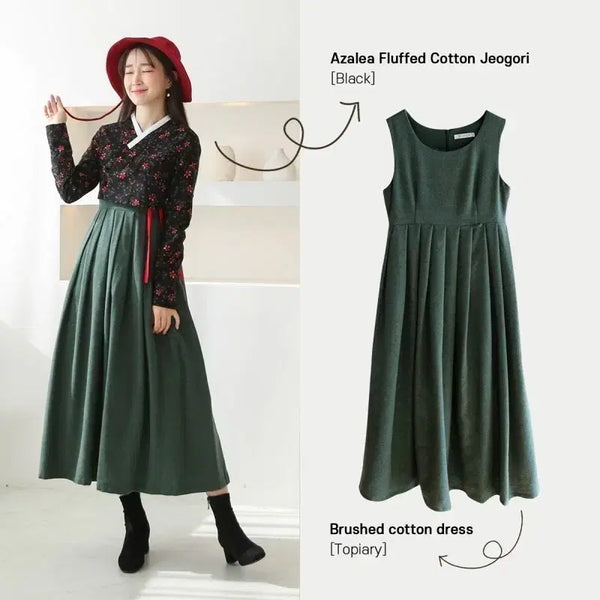 [BUNJANG] Leeseul Green Brushed Fleece Pleated Dress Topiary / 리슬 초록색 기모 플리츠 원피스 토피어리