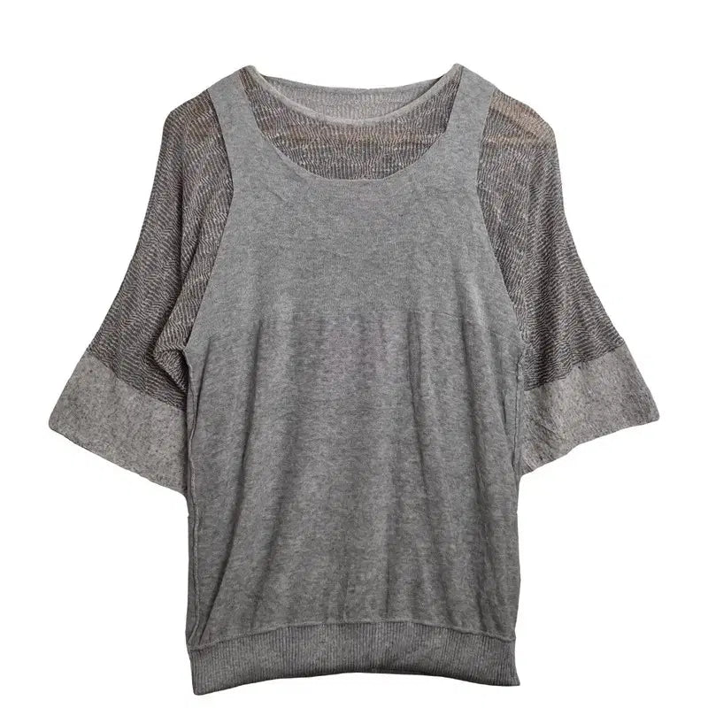 [BUNJANG] CECICA BLUE Light Gray See-Through Short Sleeve Knit [S] / CECICA BLUE 라이트 그레이 시스루 반팔 니트 [S]